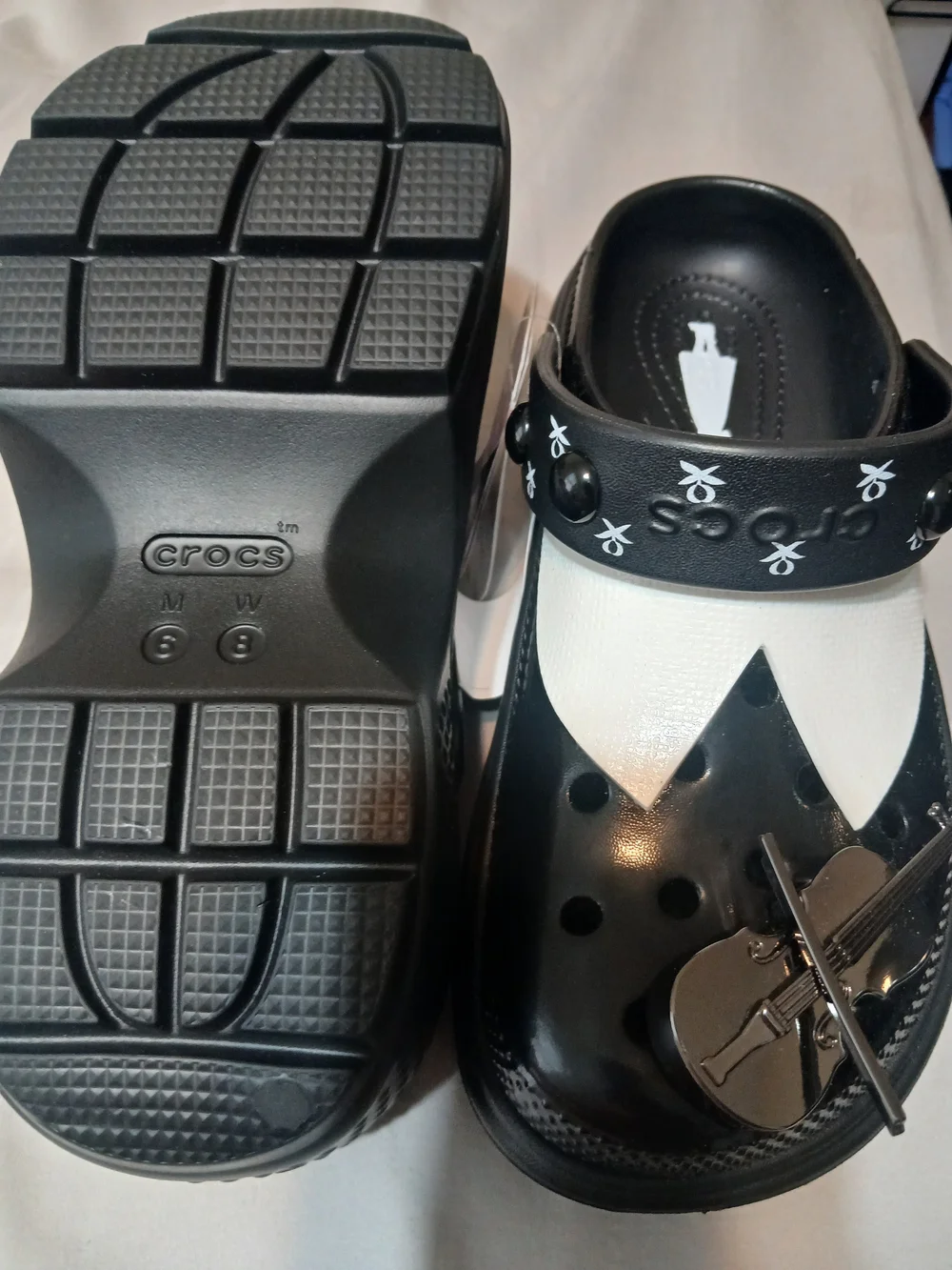 CROCS Black and White Platform Mary Jane Clogs with Detachable Hand Charm